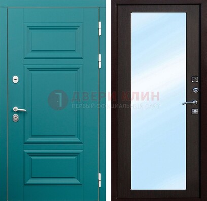 Зеленая входная дверь терморазрыв c виноритом и МДФ с зеркалом ДЗ-122 в Саранске