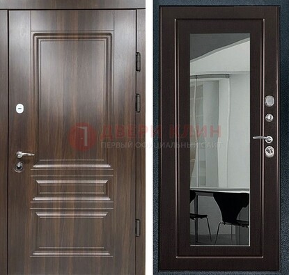 Железная коричневая дверь с МДФ Венге c зеркалом ДЗ-124 в Саранске
