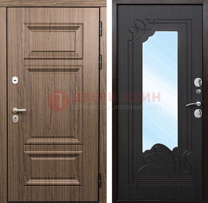 Входная коричневая дверь с зеркалом МДФ Венге ДЗ-127 в Саранске