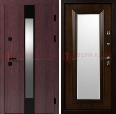 Темная стальная дверь МДФ с обеих сторон с зеркалом ДЗ-143 в Саранске