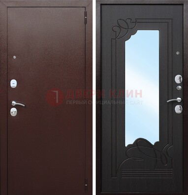 Коричневая стальная дверь с зеркалом ДЗ-18 в Саранске