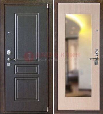 Коричневая стальная дверь с зеркалом МДФ внутри ДЗ-27 в Саранске