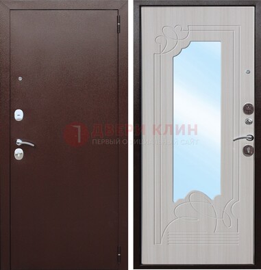 Коричневая металлическая дверь с зеркалом МДФ внутри ДЗ-33 в Саранске