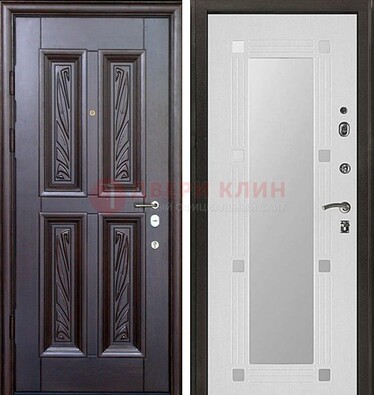 Коричневая стальная дверь с зеркалом МДФ внутри ДЗ-44 в Саранске