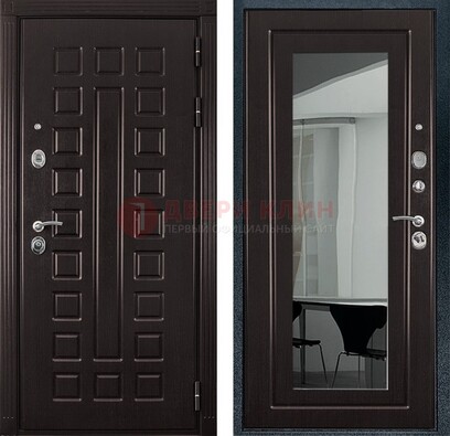 Темная металлическая дверь с зеркалом МДФ внутри ДЗ-4 в Саранске