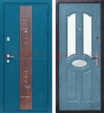 Голубая металлическая дверь МДФ с тремя зеркальными вставками ДЗ-78 в Саранске
