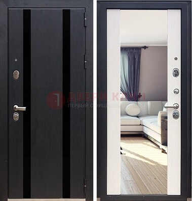 Черная входная дверь с зеркалом МДФ внутри ДЗ-9 в Саранске